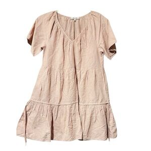 Madewell Lorelei Linen-Blend Babydoll Mini Dress – Dusty Blush Pink – Size S